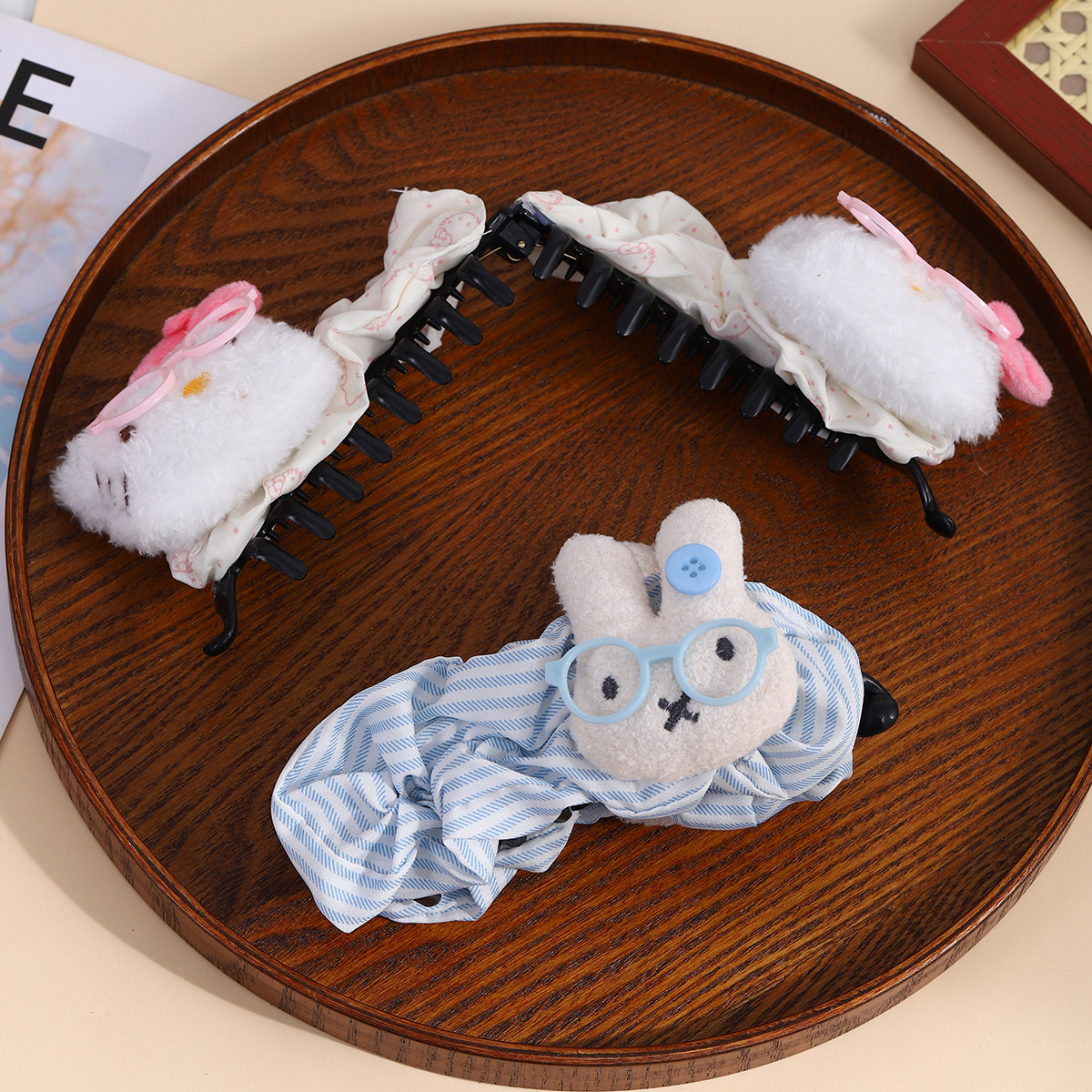Elegante y encantador punto de onda grande tamaño Miffy conejo gran volumen de cabello más perfumado, cabello en la parte posterior de la cabeza, adornos de cabello de niña