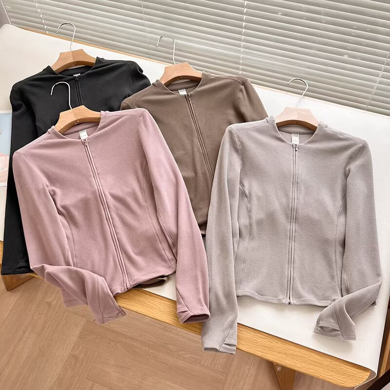 Autumn and Winter New High-Elastic Pure Color Double Zipper Polar Fleece Bottoming Shirt Women's Autumn New Warm Jacket