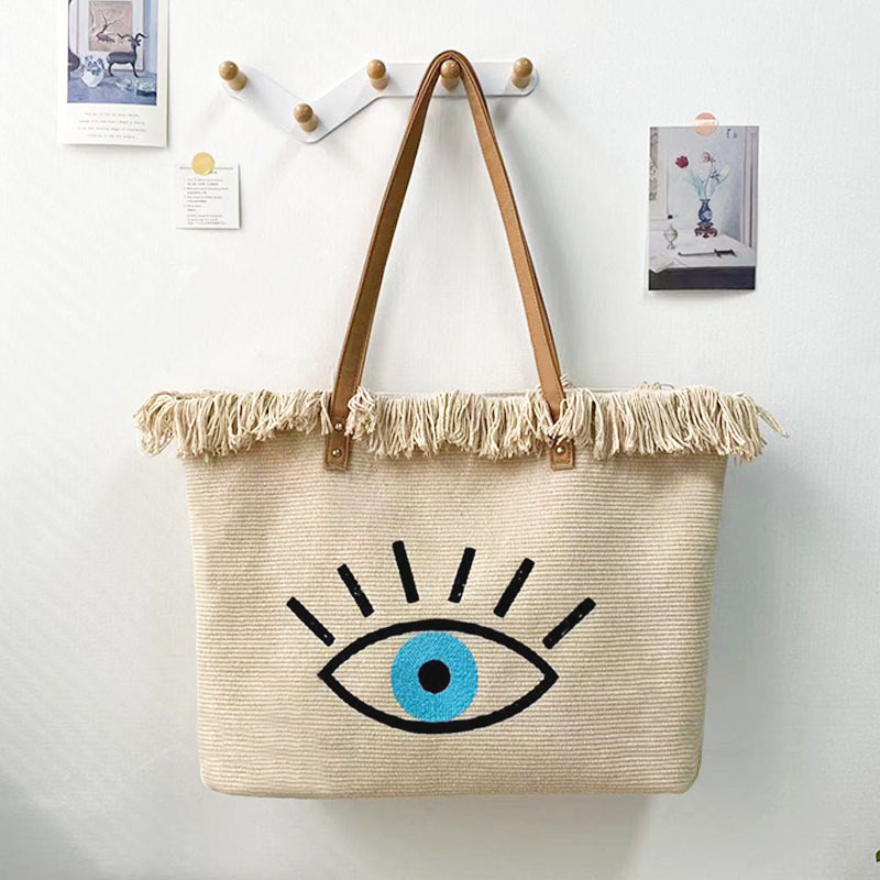 Zipper Closure Type Women's Large Canvas Rainbow Elegant Streetwear Square Zipper Tote Bag