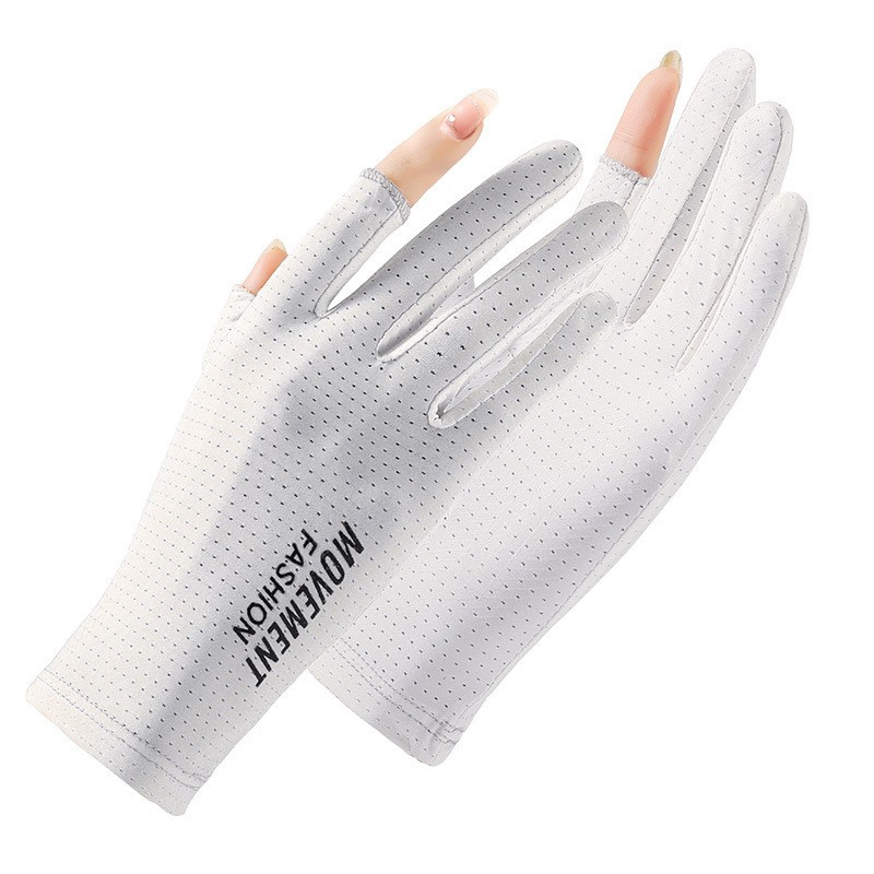 Guantes a prueba de sol para mujer de verano al aire libre ciclismo deportes conducción fina seda de hielo a prueba de sol transpirable guantes de pesca de dos dedos