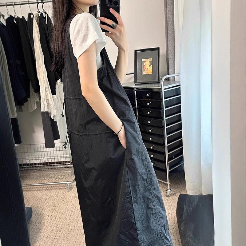 2025 High-End Off-Shoulder Mini Dress Designer Niche Brightening Navy Blue Color-Blocking Waist-Slimming Trendy Dress