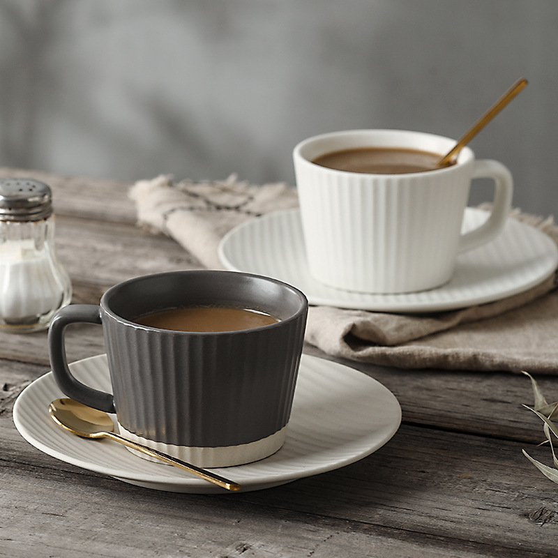 Japanese style vintage striped coffee cup and saucer ceramic mug afternoon tea drinking cup dry mountain cup cappuccino cup