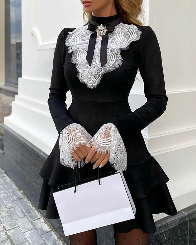 2022 WOMEN FASHION ELEGANT SEXY Long Sleeve Lace Bell Sleeve