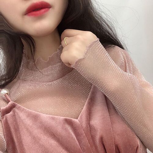 Early Autumn New Lace Underwear for Women Stylish Autumn and Winter Gauze Top Net Sheer Fall Shirt