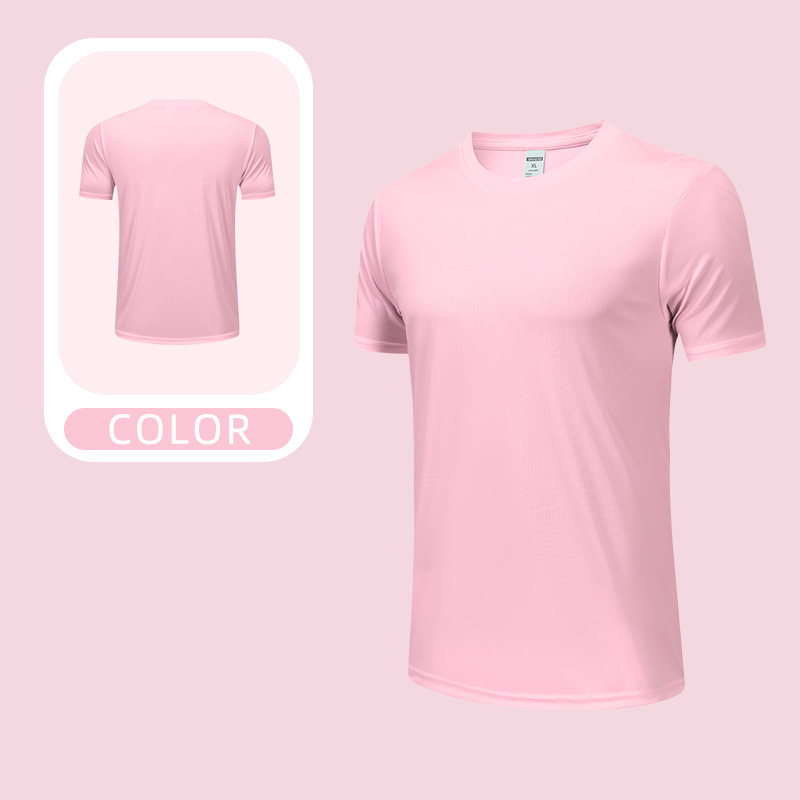 Camiseta deportiva deportiva deportiva de carrera masculina de manga corta de secado rápido transfronterizo Camiseta publicitaria con impresión LOGO Cuello redondo Camiseta de trabajo con mangas en T