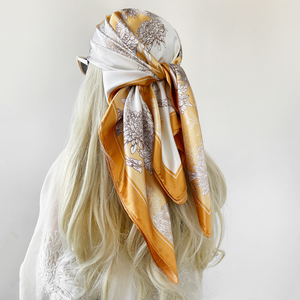 Women's Large Square Silk Scarf 90x90cm Retro Style Print Headscarf Middle Eastern Satin Fashion Accessory_voghion.com