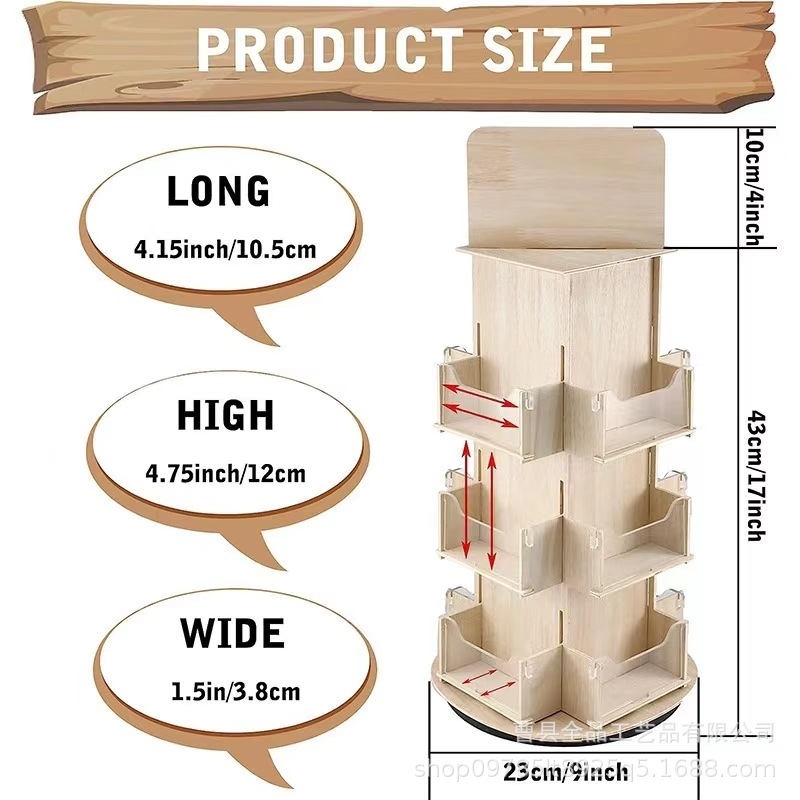 Estante de exhibición de tarjetas de felicitación de madera giratorias transfronterizas Estante de almacenamiento de tarjetas Estante de libros ilustrados para niños Estante multicapa de artículos diversos de papelería