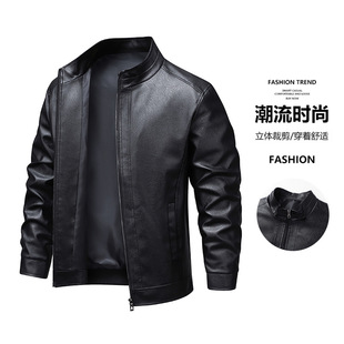 New leather men's coat 2025 spring new stand collar leather windproof handsome