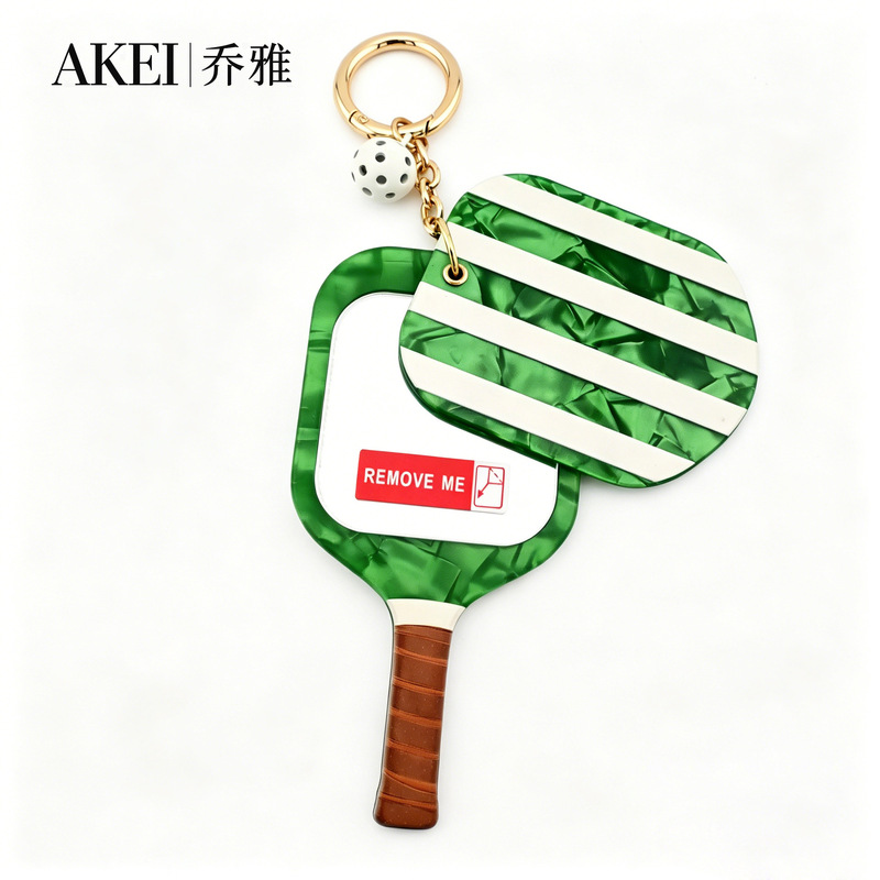 Striped Tennis Racket Acrylic Sheet Material Mirror Keychain Bag Accessory Pendant Keychain Striped Tennis Racket Acrylic Sheet Material Mirror Keychain Bag Accessory Pendant Keychain