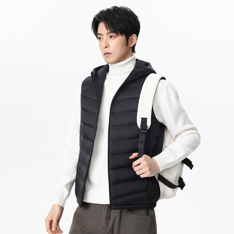 남성용 화이트 덕다운 90 후드 패딩 조끼 겨울 경량 보온 집업 베스트