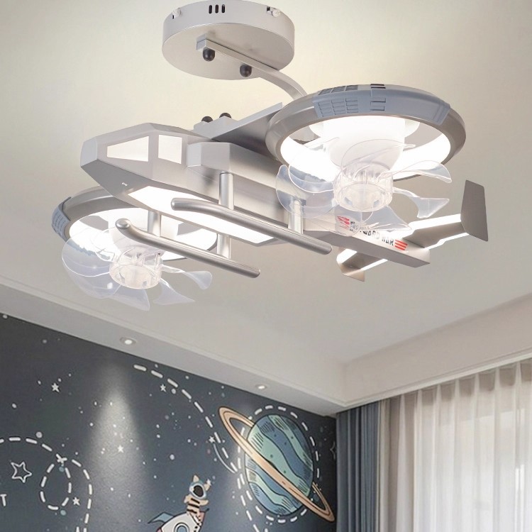Children's Room Airplane Fan Lamp Boy's Eye Protection Smart Voice Chandelier Shape Lamp Shaking Head Fan Bedroom Ceiling Lamp