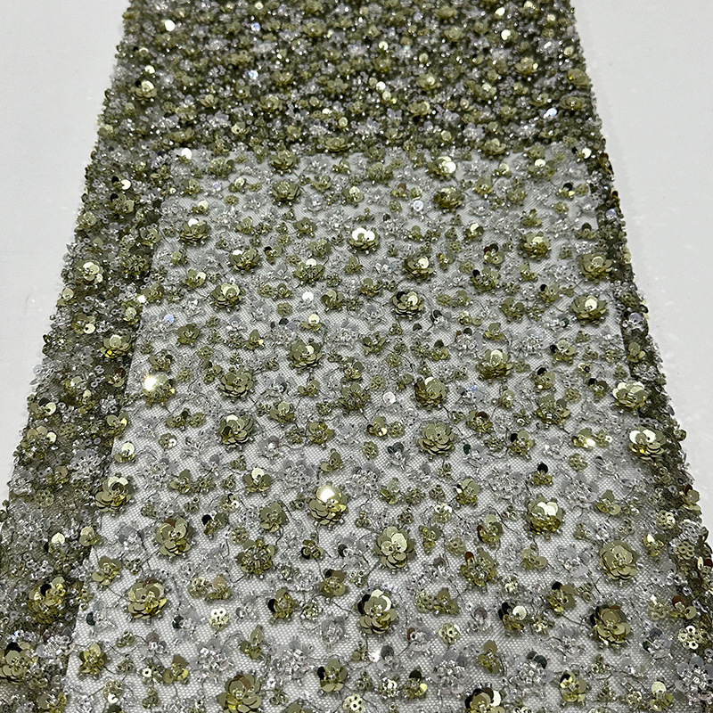 Spot sequinilla pequeña flor de ciruela cuentas tubo bordado de tela de bordado tridimensional de moda vestido de boda tela image 7