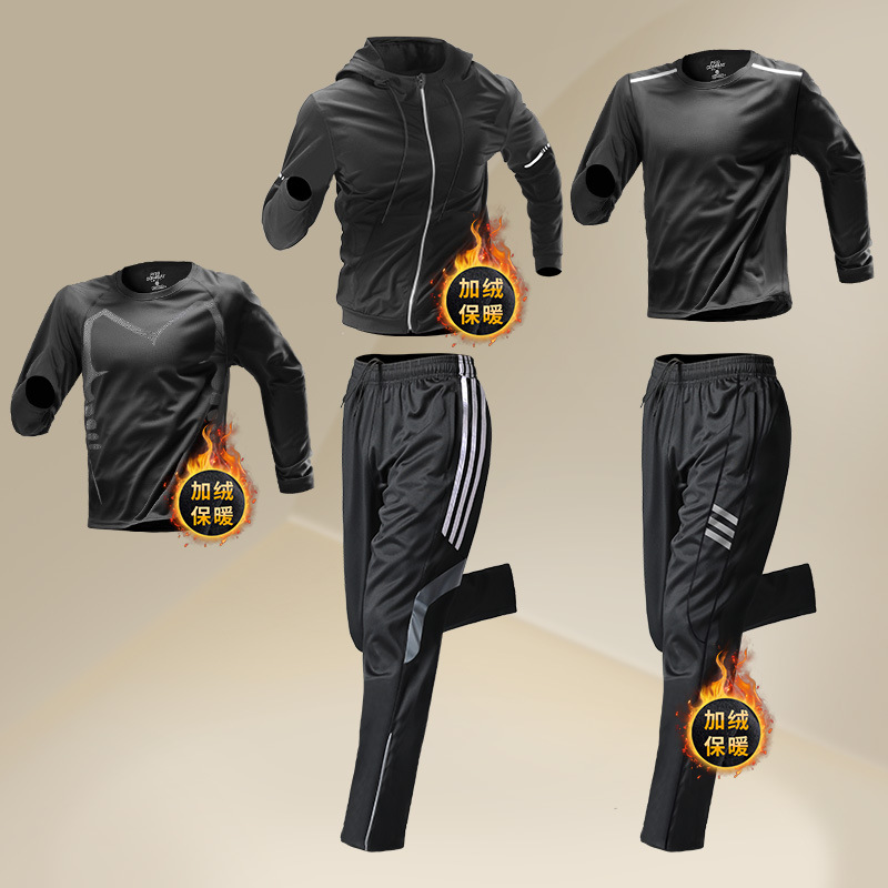 Trajes deportivos de invierno para hombres, ropa de entrenamiento para correr, chaqueta de acondicionamiento térmico de lana, ropa seca rápida de otoño y invierno, ropa de bicicleta para correr por la mañana