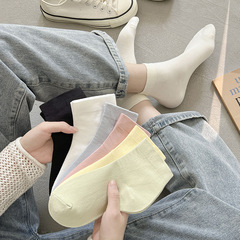 白色堆堆襪子女春秋薄款吸汗透氣抗起球簡約中筒襪夏季無骨月子襪