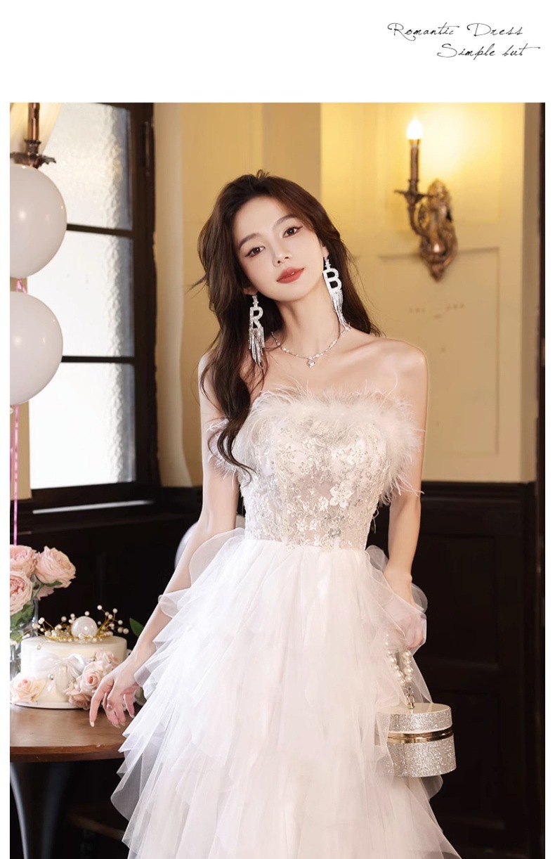 Đầm dạ hội cao cấp trắng tinh tế, thiết kế ôm body quyến rũ — Váy tiên nữ lông vũ màu trắng, Màu đen chi tiết 12