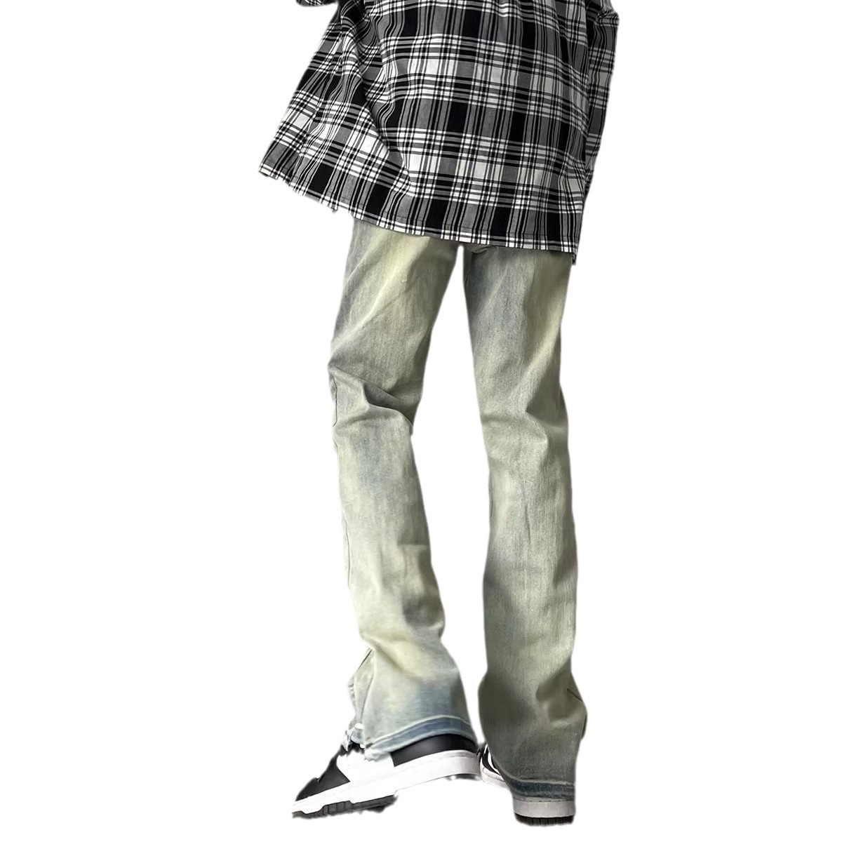 Pantalones de mezclilla teñidos de barro amarillo de alta calidad, belleza masculina, primavera y otoño, nuevos estilos, pantalones de pierna recta retro, control de red completo, alargado y súper largo