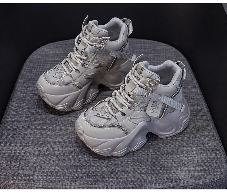Giày sneaker nữ đế dày tăng chiều cao mùa thu 2025 phong cách hot trend buộc dây — M2936 lót đơn màu đen, M2936 lớp lót đơn màu xám, M2936-1 plus nhung đen, M2936 lớp lót đơn màu be chi tiết 30