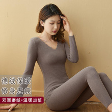 爆款无痕保暖内衣女上衣长裤双面自发热长袖秋衣秋裤加绒打底套装
