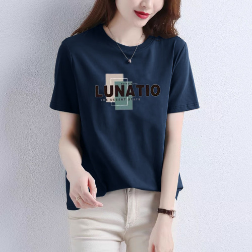 100% Pure Cotton 2025 Summer New Black Short-Sleeve T-Shirt for Women, Plus Size, Slimming Medium-Length Hip-Hiding Top