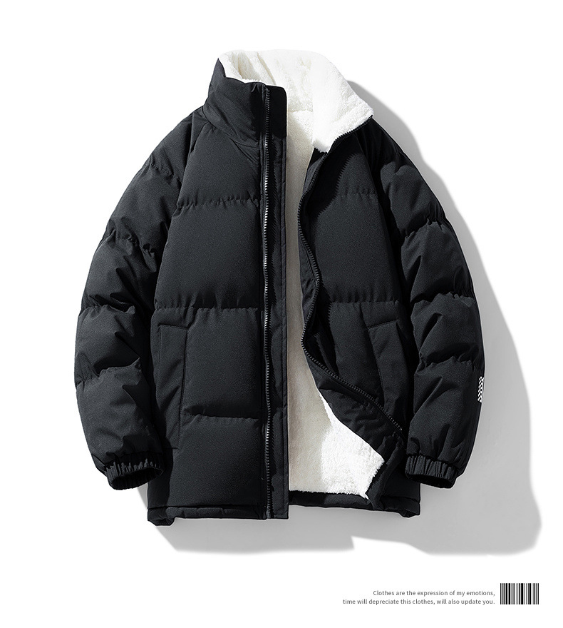 冬の子羊の綿服のダウン綿服の男性のスタンドカラーの屋外パン服の厚い保温コートのカップルの綿入れ