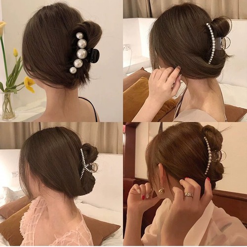 Korean New Trend Popstar Hair Clip High Ponytail Fringe Claw Hairpin with Pearl Butterfly Knot Hair Accessory Stylish Shark Clip Wholesale