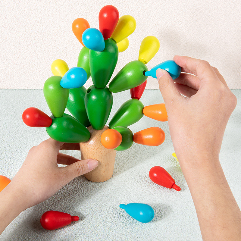 3-6 años de edad árbol de cactus de madera bola de equilibrio para niños mosaico de madera bloques de construcción rompecabezas de bricolaje cactus creativo Montessori