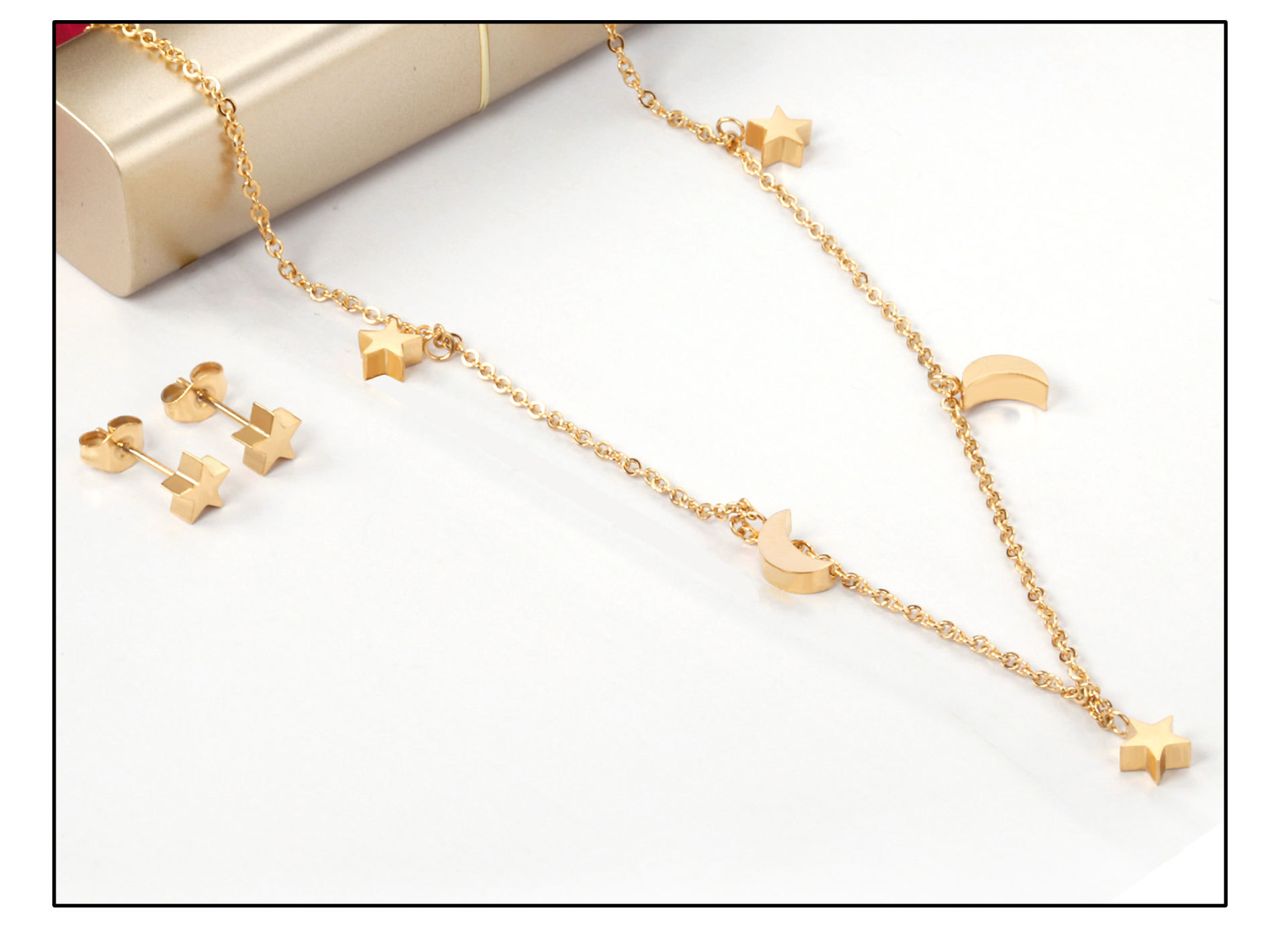 Fashion Star Moon Stainless Steel Plating Earrings Necklace 1 Set