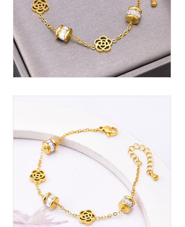 Flower Pattern Women'S Gender Fashion Flower Titanium Steel Inlay Zircon Bracelets 1 Piece