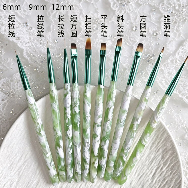 High-End Green and White Gradient Nail Art Pen Set, Acetate Pen Handle + Nylon Bristle, Professional Nail Salon Tools Wholesale