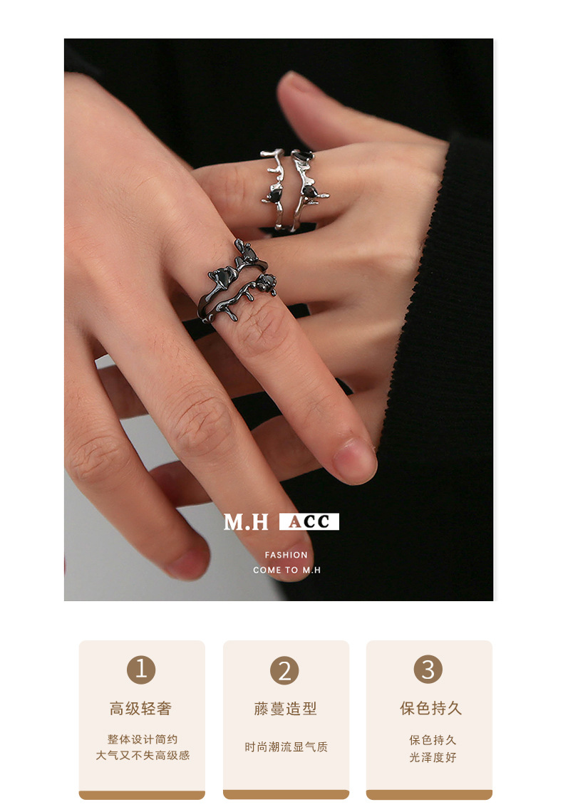 Double-layer thorn lava diamond ring, dark, sweet and cool trendy accessory, millennium Shibuya Hot girl jewelry, versatile pic 3