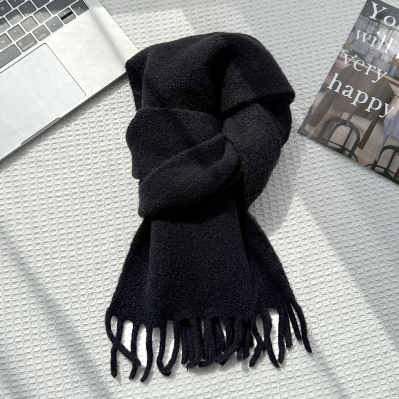 韩系氛围感纯色针织毛线围巾女秋冬季仿羊绒冬天保暖小围脖男批发