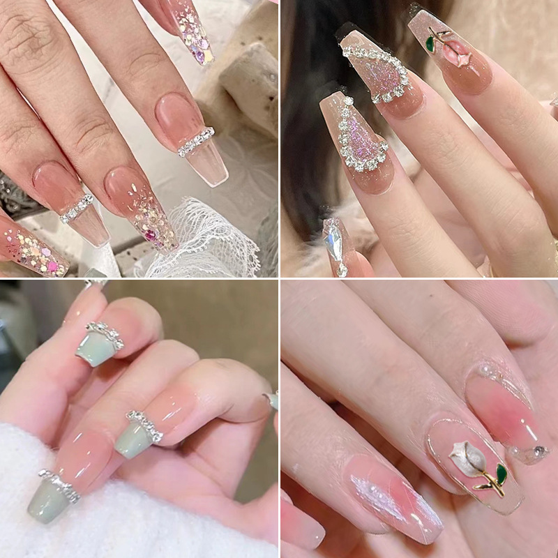 Nueva luz estilo de lujo manicura tulipán joyería metal textura cadena neto rojo uñas flor joyería diamante tarjeta