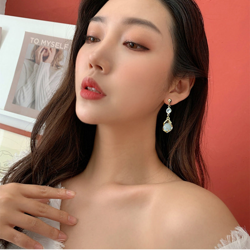 Korean Rhinestone Opal Ball Long Earrings display picture 4