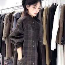 UNMUN2025年秋冬网红新款时尚宽松休闲韩版格子设计感风衣中长款