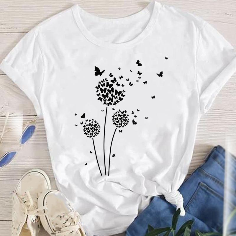 114g Weight Short Sleeve Sleeve Length Pullovers Placket Type Regular Sleeve Sleeve Type Polyester Fabric Type Regular Top Length T-shirt Tops Type Daily Occasion Round Neck Neckline Breathable Function Regular Fit Fit Type Flower Pattern Summer, Spring, Autumn Season Women'S Gender Printing Design Fashion Style Wholesale Women'S Fashion Flower Short Sleeve Printing T-Shirts 12