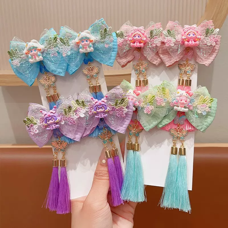 儿童汉服头饰女童卡通蝴蝶结流苏古装甜美发夹气质中国风头花发卡
