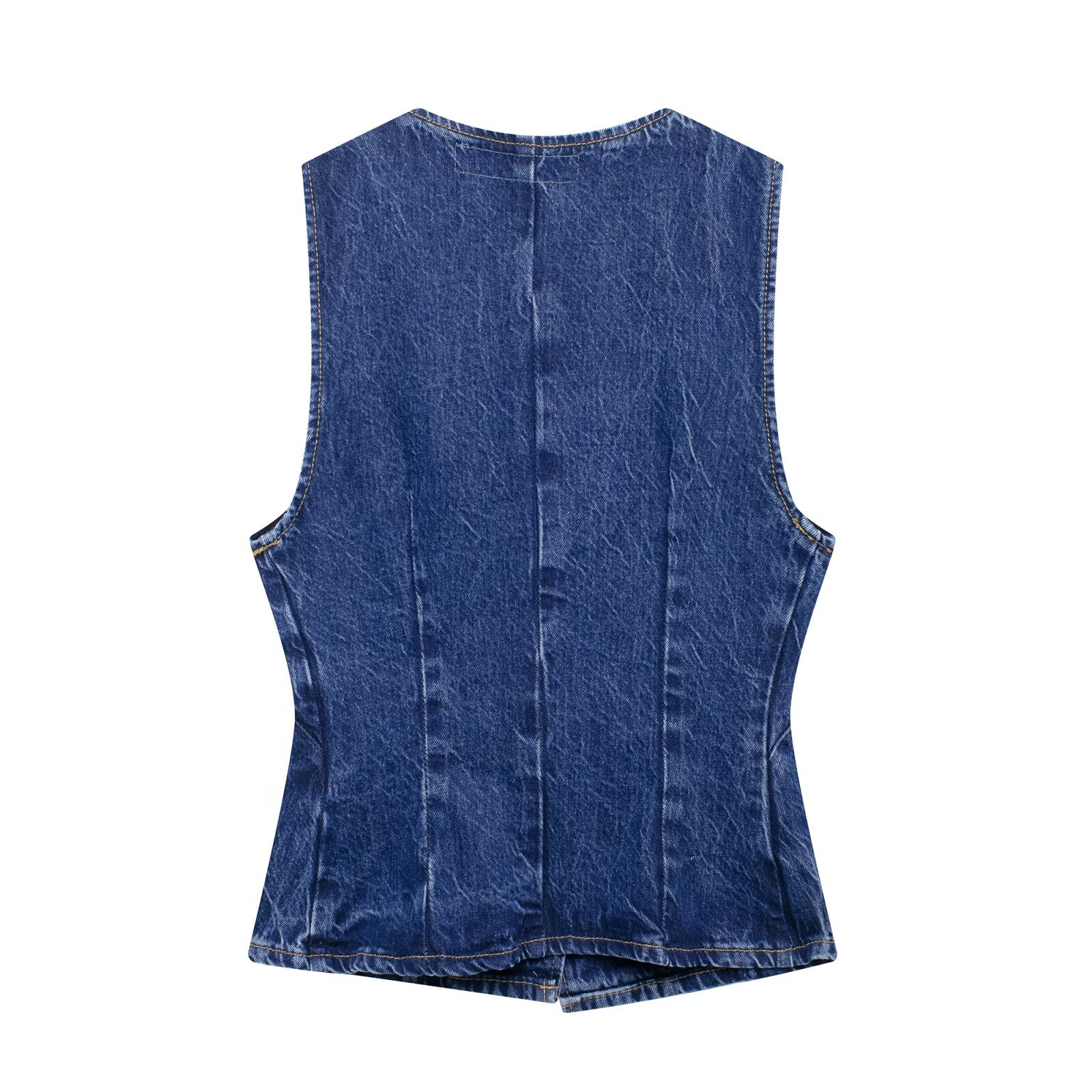 Completo due pezzi in denim da donna top smanicato e pantaloni_voghion.com