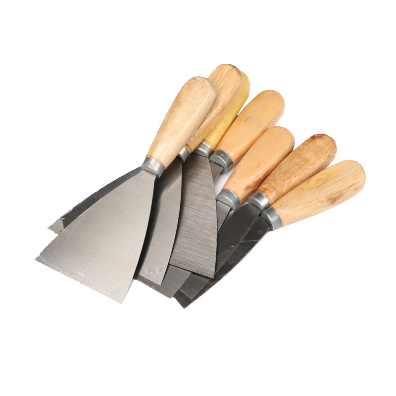Cuchillo de masilla de mango redondo al por mayor de fábrica cuchillo de masilla de mango de madera cuchilla de acero al carbono cuchilla de limpieza raspador cuchillo de masilla cuchillo por lotes