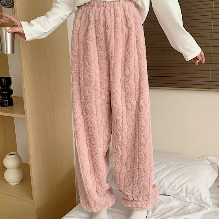 Pijamas jacquard de peluche de invierno de otoño de mujeres pantalones largos ociosos para aumentar el peso de 260 kg pesados MM pijamas de peluche ropa para el hogar