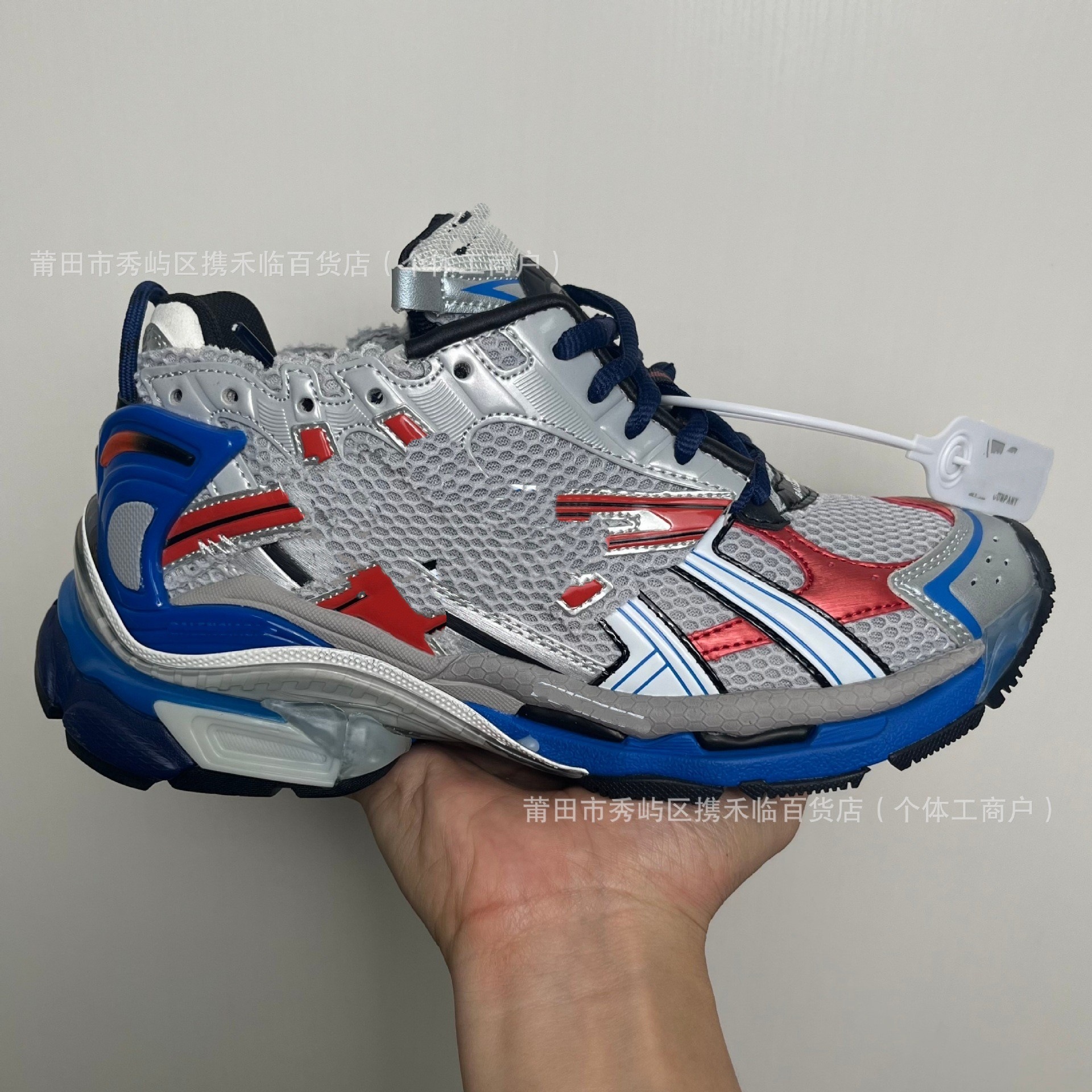 Balenciaga Runner Sneakers Silver Blue Red