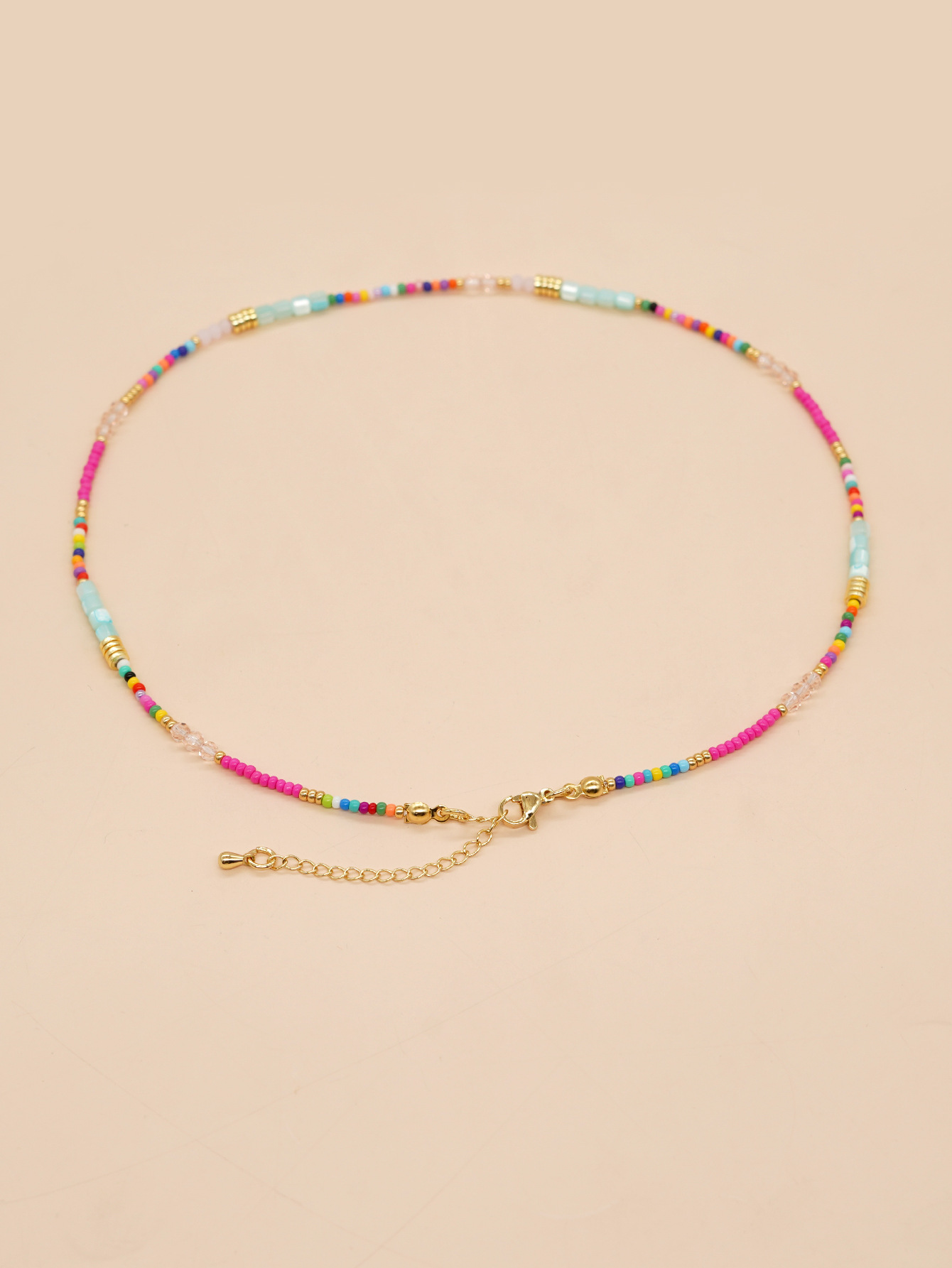 14K Real Gold Plated Plating Material Bohemian Colorful Alloy Glass Seed Bead Beaded Women's Necklace