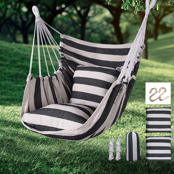 Black and white stripes+tie rope+pillow+hook+storage bag