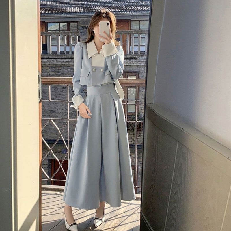 Korean Version 2025 New Fashion French Jacket Short Coat High-Waisted Slimming Skirt Two-Piece Set
