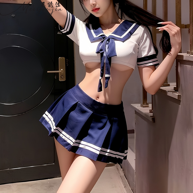 Beautiful and Alluring Lingerie, Plus-Size Pure Desire Jk Student Uniform Two-Piece Set, Extremely Seductive Role-Playing Outfit