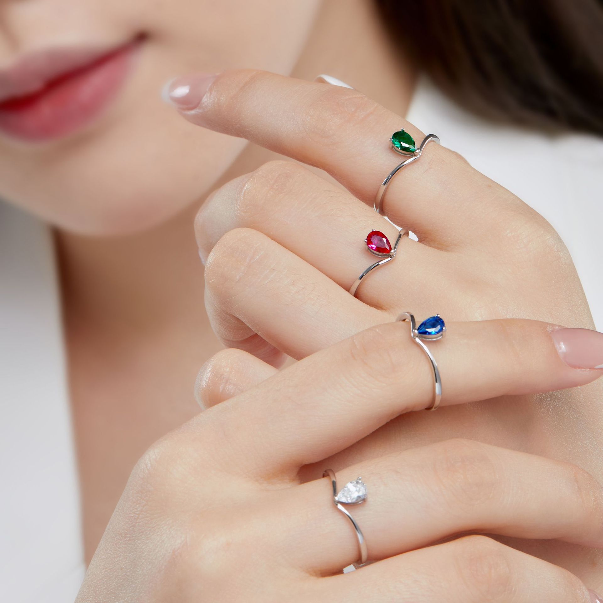 Simple Style Water Droplets Silver Plating Inlay Zircon Open Ring 1 Piece