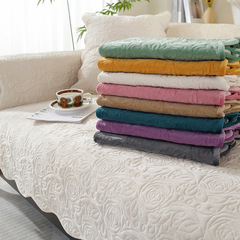 Dutch velvet rose embroidered solid color sofa cushion, minimalist modern set, all-in-one universal sofa cover, skin-friendly and non-slip