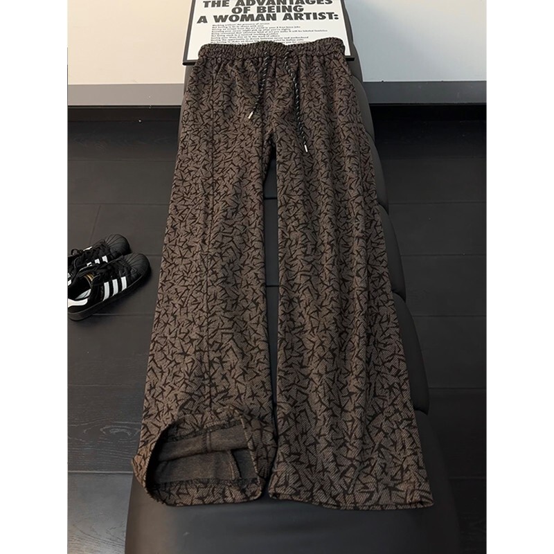American retro thorn-pattern breathable pants, cleanfit drapey trousers for men, summer thin straight-leg sports casual pants American retro thorn-pattern breathable pants, cleanfit drapey trousers for men, summer thin straight-leg sports casual pants