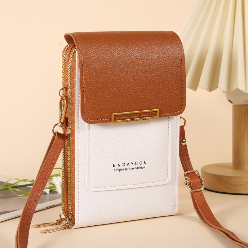 Double-zipper multi-layer storage coin purse crossbody shoulder bag for women, multi-card slot, fashionable and versatile, touch-screen compatible phone bag