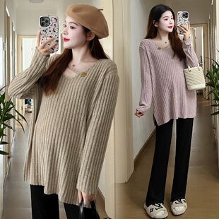 Spring and Autumn Maternity Wear New Style Knitted Inner Layer Purple Bottoming Shirt Long-Sleeved Top