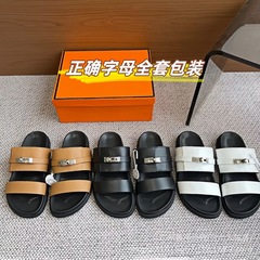 金属扣二舅厚底拖鞋女2025夏季外穿厚底百搭时尚沙滩一字带凉拖女